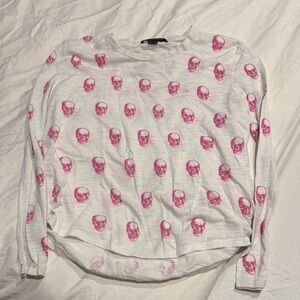 Skull Cashmere White and Pink Long Sleeve Tee
